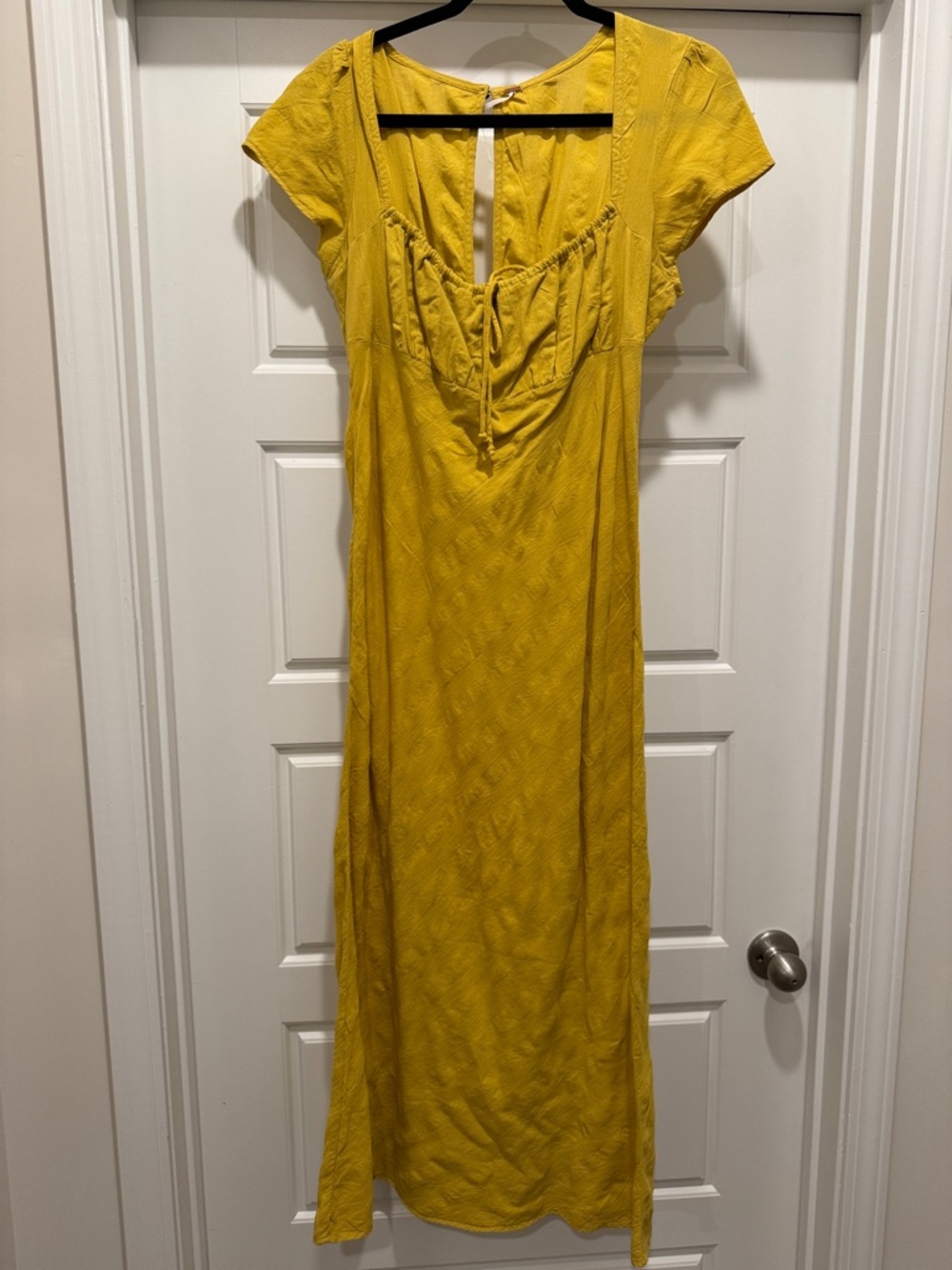 Free People Mustard Yellow Midi Dress with Tie Front